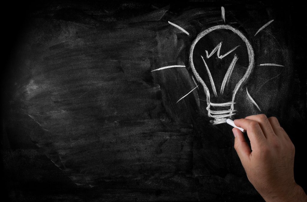 lightbulb drawn on the blackboard